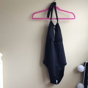 Beach Betty Black Stitched Halter One Piece Small